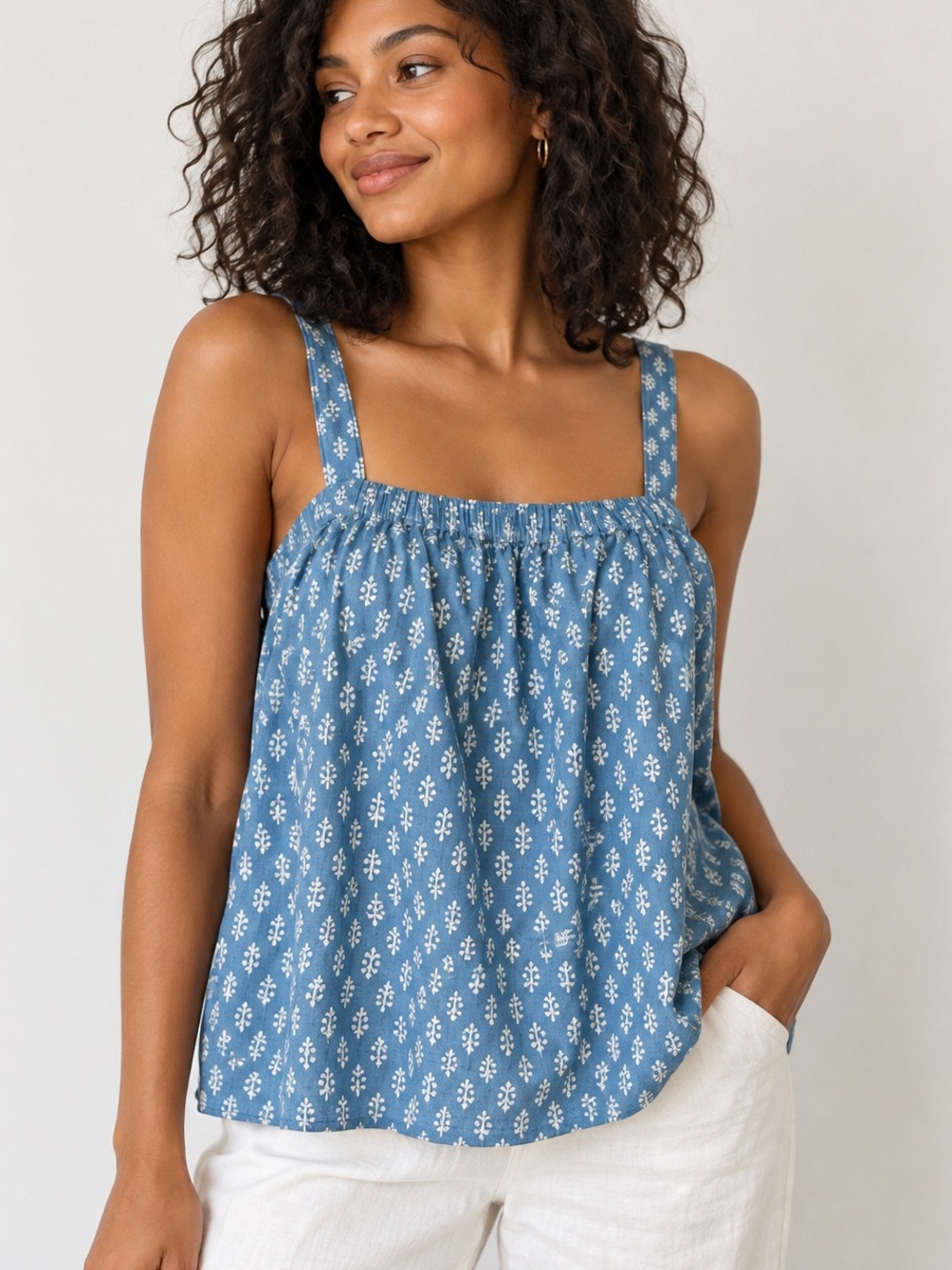 Old Navy Blue Floral Tie Back Swing Tank Top Large